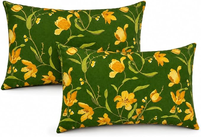 Pack of 2 Patio Lumbar Pillows 12"x20" | Fade Resistant Outdoor Waterproof Lumbar Pillow with Inners Decorative Garden Lumbar Cushions for Home Patio Terrace Sofa