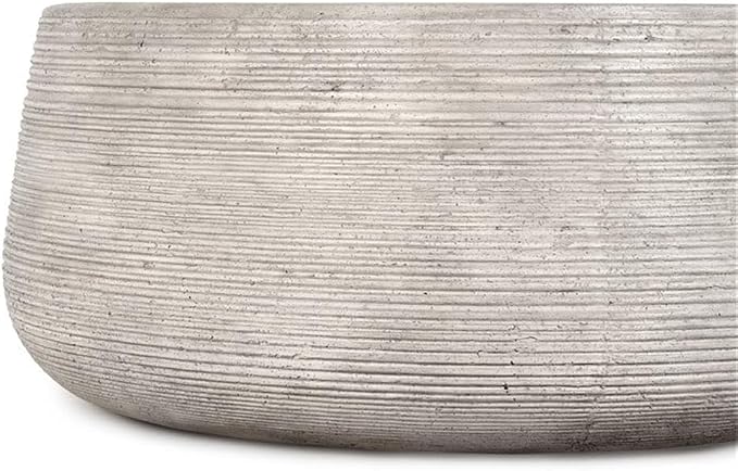 Pemberly Row Concrete Stone Outdoor Coffee Table, 37 in Wide, Rough Light Gray Finish, Fluted Texture, Hollow Drum Design, Durable Indoor/Outdoor Patio Table, Contemporary Style