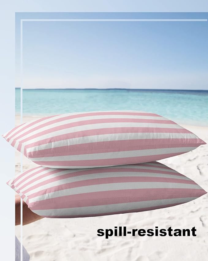 Outdoor Pillows 20x12 Waterproof Outdoor Pillow Covers Pink White Stripes Polyester Throw Pillow Covers Garden Cushion Decorative Case for Patio Couch Decoration Set of 2 Valentine's Day