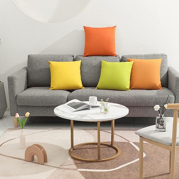 WEMEON Outdoor Waterproof Pillow Covers18x18in Set of 4, Solid Color Pillows Decorative Square Patio Furniture Pillows for Couch Patio Balcony Tent Garden(Orange/Teal) (20“x20”, Orange/Yellow)