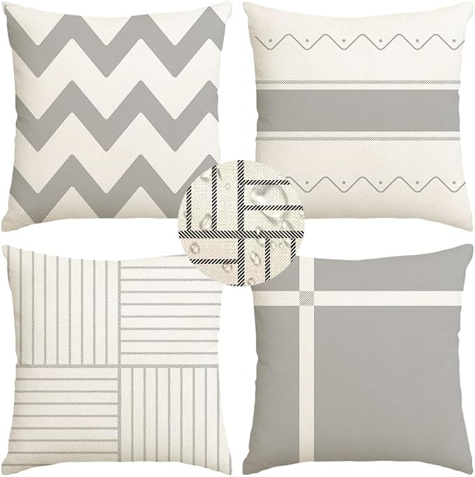 RABUSOFA Outdoor Pillows Waterproof 18x18 Set of 4 Gray Geometric Decor | Chevron Zigzag,Not Insert,Waterproof Fabric,Machine Washable,Invisible Zipper,Decoration for Patio Furniture Sunbrella Couch