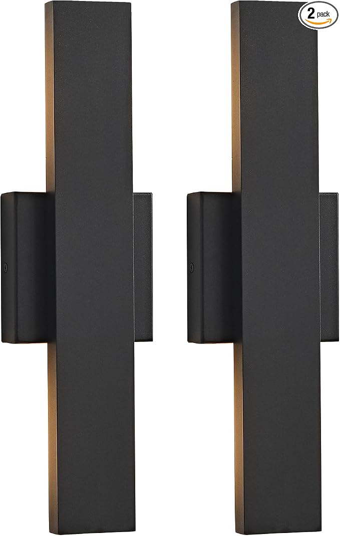 Outdoor Modern LED Wall Light Fixtures, Black Linear Exterior Wall Sconces 20W, Modern Porch Patio Light Fixture Waterproof Outdoor Wall Lights Outside Lights for House Garage Front Door Patio 2pack