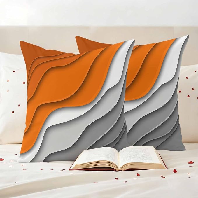 Abstract Beach Outdoor Pillow Covers Set of 2 Aesthetic Grey to Orange Gradient Waterproof Throw Pillow Cover Decorative Cushion Cases for Patio Porch Garden 26X26 Inch