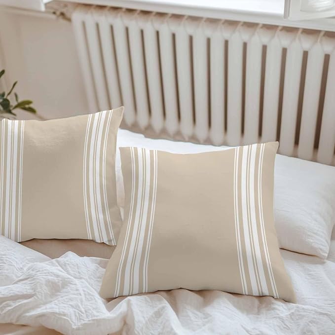 Outdoor Pillow Covers 20x20 Set of 2 Khaki Stripes Outdoor Pillows Waterproof Throw Pillow Covers French Stripe Farmhouse Style Pillowcases Decorative Case for Patio Cushion