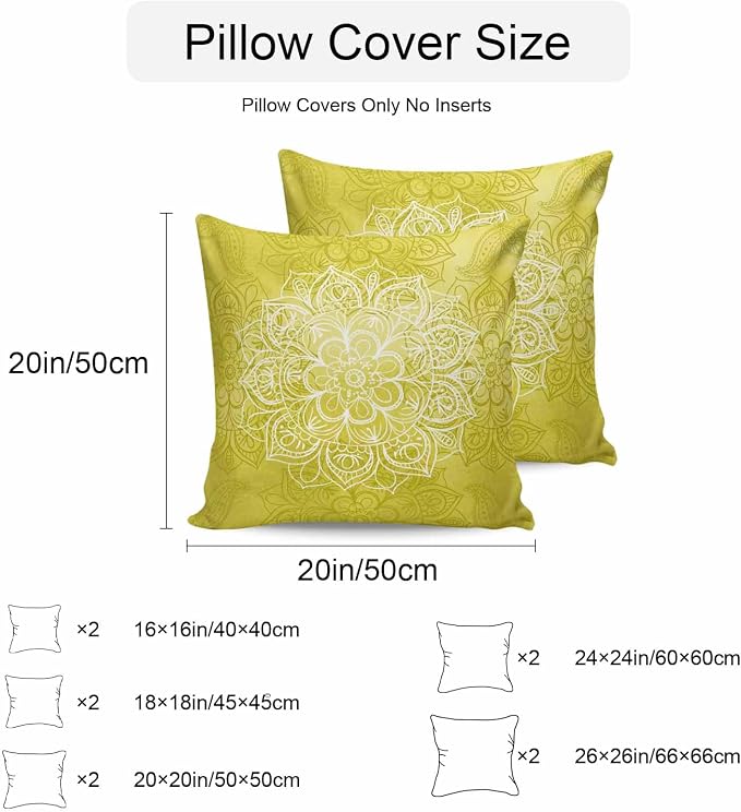 Vandarllin Outdoor Throw Pillows Covers 24x24 inch Set of 2 Waterproof Yellow Boho Floral Decorative Zippered Cushion Covers for Patio Furniture, Bohemian Flower Lumbar Pillowcases