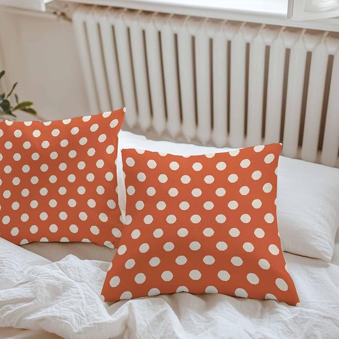 Outdoor Waterproof Throw Pillow Covers Set of 2 Orange Polka Dots Pillowcases 26x26 Inches Cute Solid Color Decorative Pillows Cushion Case Patio Pillows for Couch Bed Chair Garden