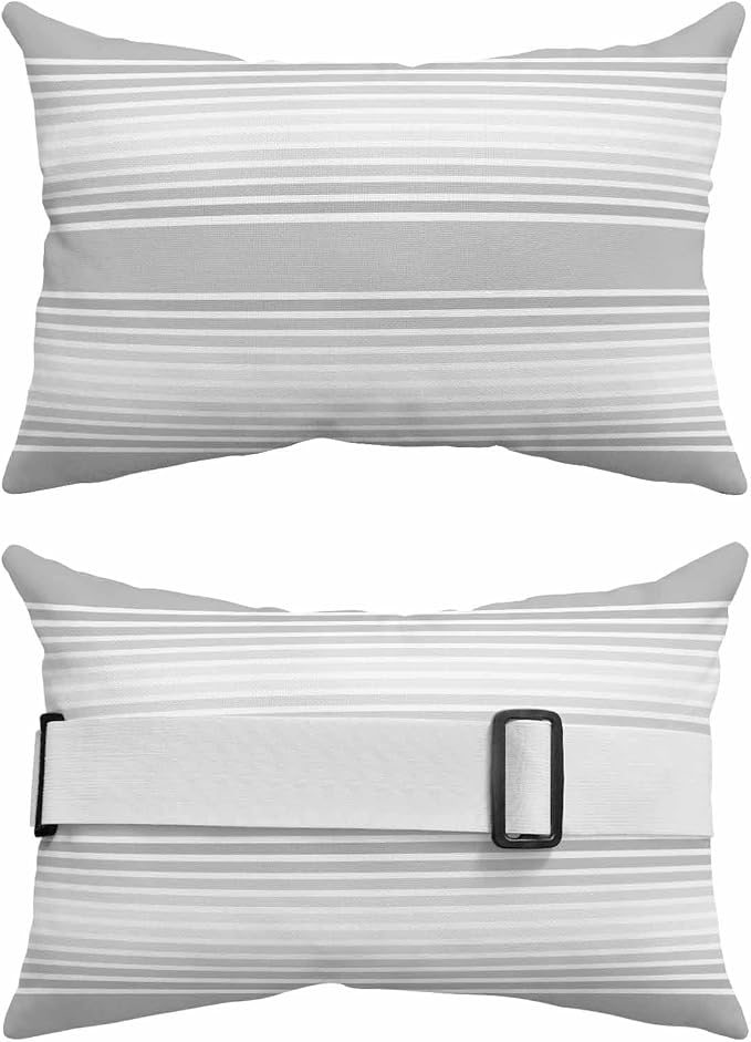 Pack of 4 Outdoor Lumbar Pillow Covers 11x16 Inch, Grey Striped Waterproof Throw Pillow Covers Set, Gray Ombre Farmhouse Stripes Indoor&Outdoor Decorative Cushion Cases for Patio Porch Car
