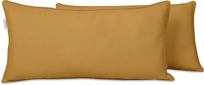 Indoor/Outdoor Polyester Fabric Lumbar Pillow Cover, All-Weather Waterproof Rectangular Cushion Case for Patio Furniture, 12 x 20 Set of 2 -Beige