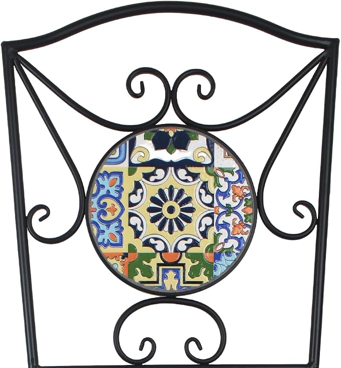 Folding Patio Chairs Set of 2 Mosaic Bistro Chair Outdoor Seating | Garden Patio Furniture Seating Heavy Duty Metal Frame Dining Chairs for Lawn Yard Balcony Porch Backyard Poolside