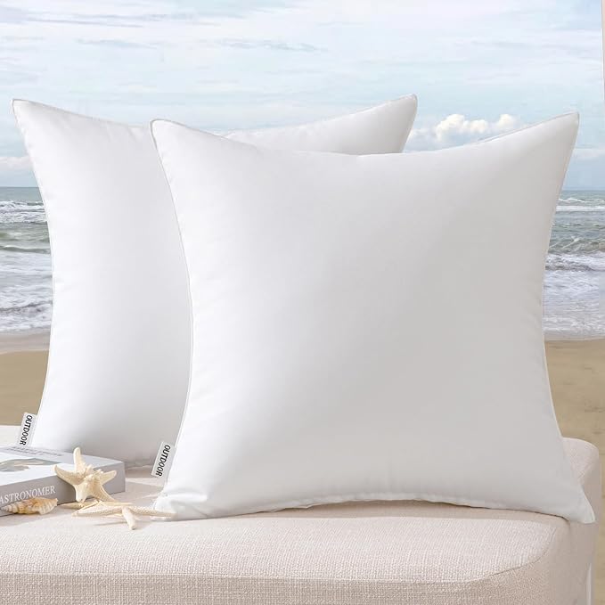 MIULEE Decorative Outdoor Waterproof Pillow Covers 24x24 White | Decorative Patio Furniture,Pack of 2,Accent Square Euro Soild Throw Pillow Covers,Summer Garden Tent Couch Sofa