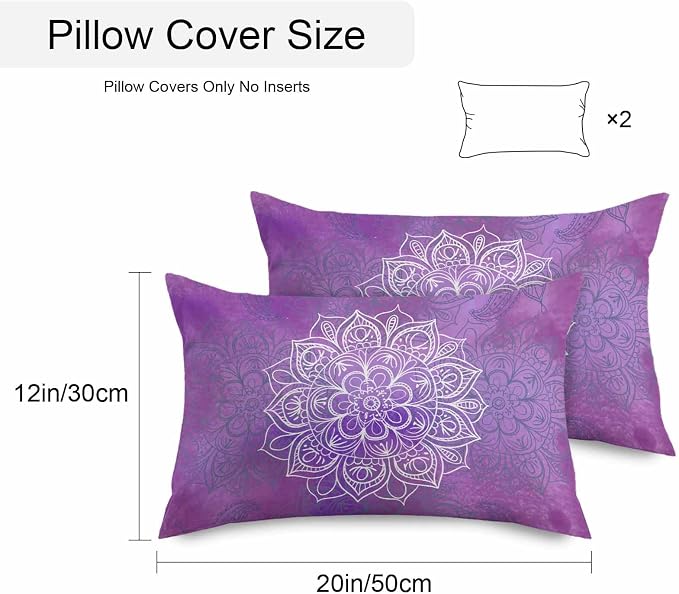 Vandarllin Outdoor Throw Pillows Covers 20x12 inch Set of 2 Waterproof Purple Boho Floral Decorative Zippered Cushion Covers for Patio Furniture, Bohemian Flower Lumbar Pillowcases