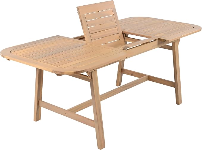 Christopher Knight Home Hawes Acacia Wood Extendable Dining Room Table for 4-6, Wooden Rectangular Extendable Dining Table, Solid Wood Farmhouse Outdoor Kitchen Table, Light Teak