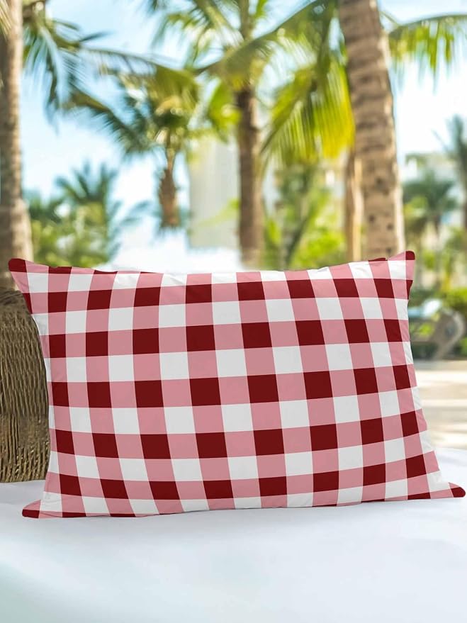 Waterproof Outdoor Pillow 1 Pack Red Check Buffalo Plaid Decorative Throw Pillows Cover & Insert 20x12 Inch Lumbar Pillowcase Check Lines Pillows for Couch Sofa Bed Patio Furniture Indoor Outdoor