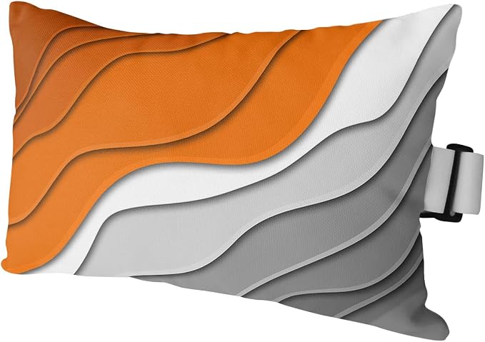 Geometric Ombre Lounge Pillows Outdoor, Aesthetic Orange Grey White Gradient Abstract Head Pillows, Modern Waterproof Patio Furniture Lumbar Pillows with Adjustable Elastic Strap for Recliner Beach