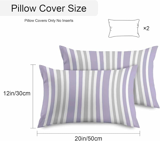 Light Purple Grey Stripe Outdoor Pillow Covers 20x12 Inch Lumbar Pillow Covers Set of 2 Waterproof Decorative Throw Pillow Cases Farmhouse Minimalist Striped Cushion Covers for Patio Furniture Garden
