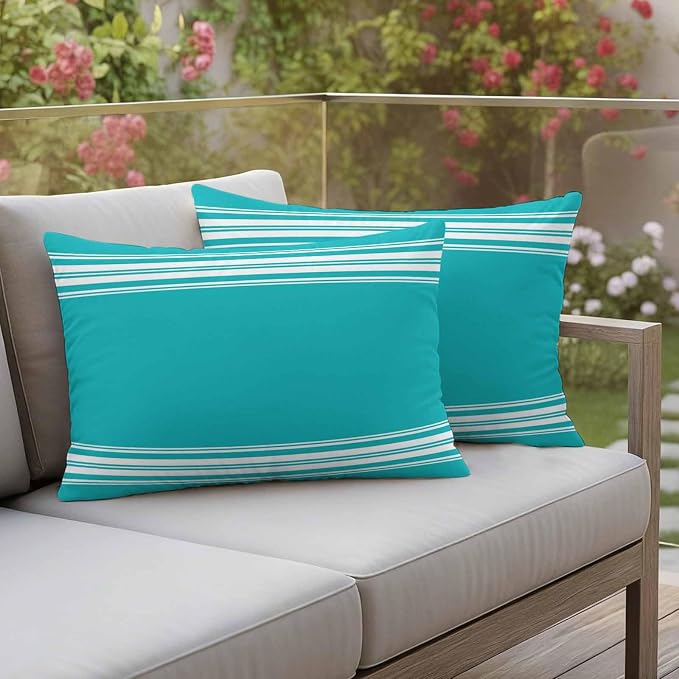 Outdoor Pillow Covers 12x20 Set of 2 Blue Stripe Outdoor Pillows Waterproof Throw Pillow Covers French Stripe Farmhouse Style Pillowcases Decorative Case for Patio Cushion