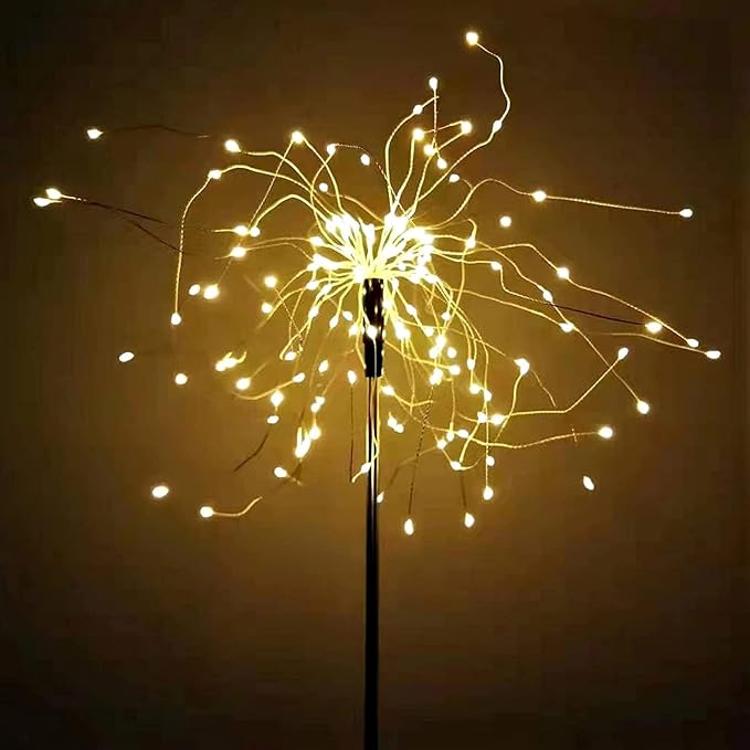 Solar Firework Lights, 2 Pack 135 LEDs 2 Lighting Modes Solar Garden Lights Outdoor Waterproof for Yard Patio Walkway Pathway Party Wedding Christmas Decorative - Warm White