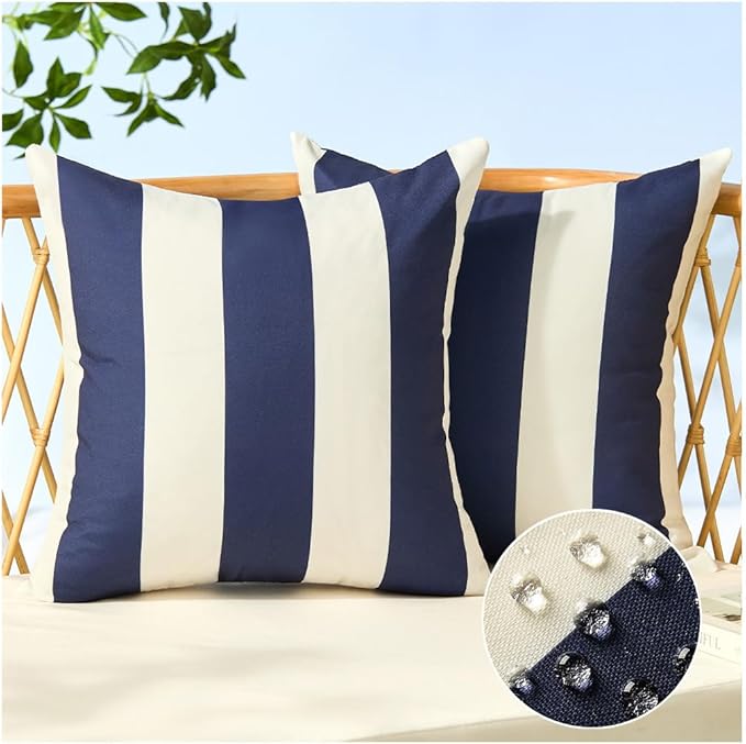Allorry Outdoor Pillow Covers 22x22 Navy Blue Striped Outdoor Decor 007D22 | Striped Pillow Covers|for Spring Summer Outdoor Waterproof Garden Patio Furniture Sofa Bed Home Decor