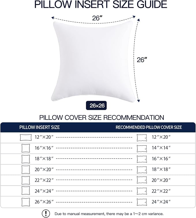 26x26 Waterproof Outdoor Pillow Inserts Set of 2 | 26x26 Oversized Pillow Inserts, Water-Resistant Outdoor Fabric, 7D Polyester Fill, Plush Support, Shape Retaining