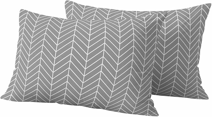 Outdoor Waterproof Throw Pillow Covers Set of 2 Grey Chevron Stripes Lumbar Pillowcases 20x12 Inches Modern Geometric Texture Decorative Pillows Cushion Case Patio Pillows for Couch Bed Chair Garden