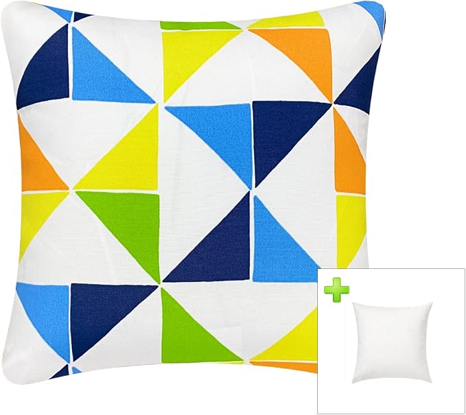 Outdoor Waterproof Decorative Throw Pillows with Inserts for Patio Furniture, 18x18 Inch Fade Resistant Patio Garden Cushions for Couch Bed Sofa, Triangular Multi