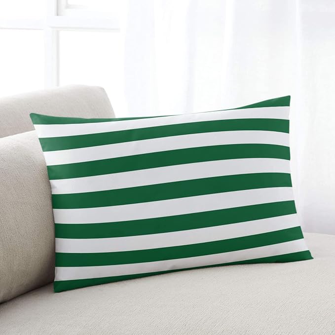 Lumbar Throw Pillow Covers 12x20 Outdoor Waterproof Pillow Covers for Patio Furniture Christmas Green Throw Pillow Cover Green White Stripes Pillowcases Set of 2 Cushion Case for Sofa Couch Chair Home