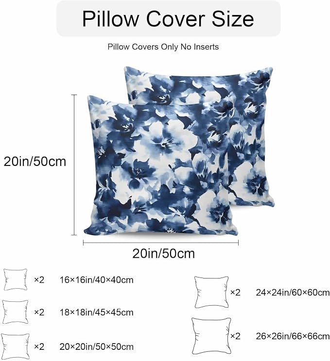 Outdoor Throw Pillow Cover Abstract Watercolor Flower Art Waterproof Cushion Covers 2 Pack Natural Blue White Floral Pillow Cases Home Decoration for Patio Garden Couch Sofa