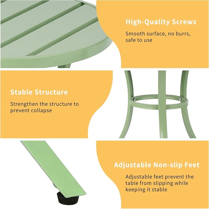 VINGLI Outdoor Side Table, Small Metal Patio End Table, Outdoor Round Table for Patio, Pool, Porch (Green)