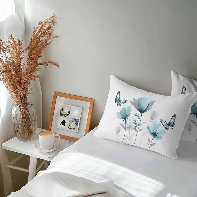 Spring Blue Tulip Waterproof Outdoor Pillow Covers Set of 2 Home Decor, Pastoral Botanical Florals Simple Pillowcase Patio Pillow Covers for Couch Bench Furniture Garden 20x12in