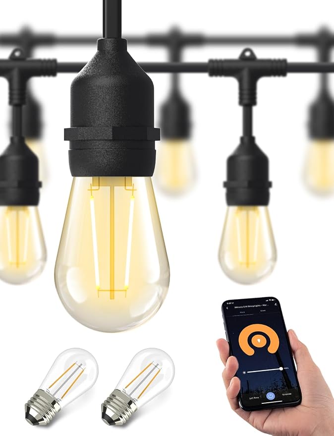 XMCOSY+ Outdoor String Lights, 98FT Smart Dimmable Edison Bulb Patio Lights | Smart App & Voice Control LED String Lights, Custom Schedules, Dimming, Warm White Light for Outside, Yard,Porch, Warerproof