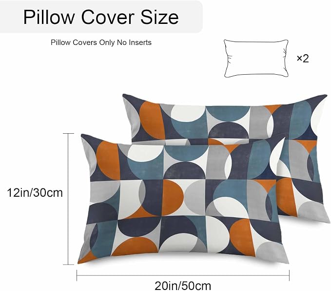 Vandarllin Outdoor Throw Pillows Covers 20x12 inch Set of 2 Waterproof Mid Century Geometric Decorative Zippered Cushion Covers for Patio Furniture, Abstract Modern Orange Blue Lumbar Pillowcases