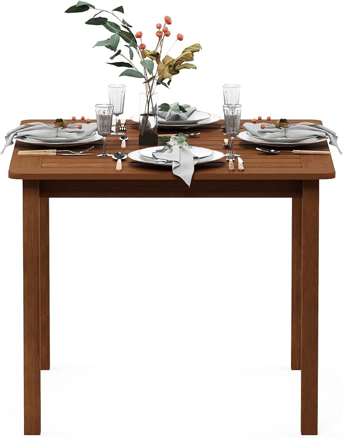Furinno TIOMAN Square Outdoor Patio Dining Table, Solid Hardwood Garden Table for Backyard, Deck, Balcony, Teak Oil Finish, Light Wood