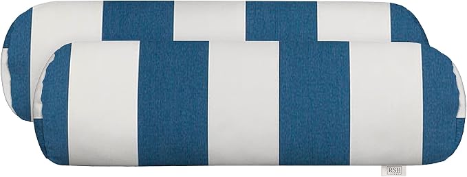 RSH Décor Sunbrella Neck Roll Pillows – Set of 2 | 20” x 6” | Outdoor Bolster for Patio, Deck, Porch, or Poolside Furniture | Water & Fade-Resistant | Cabana Regatta | Blue & White Stripe
