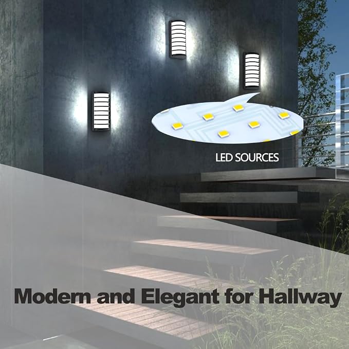 Modern Outdoor Wall Lights 2Packs, 6000k Cool White LED Exterior Light Fixtures,Porch Led Wall Lamps,Porch&Patio Light for House,IP65 Waterproof for Garage Hallway Stairs Gardens(2packs)