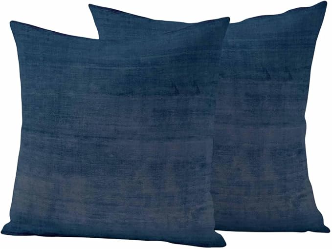 Vandarllin Outdoor Throw Pillows Covers 20x20 inch Set of 2 Waterproof Navy Blue Linen Decorative Zippered Cushion Covers for Patio Furniture, Solid Color Texture Lumbar Pillowcases