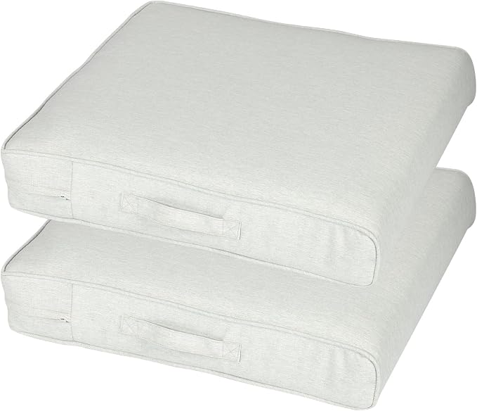 Aoodor Patio Chair Cushions Set of 2, 24 x 24 x 4 Inch Water Resistant Outdoor Seat Cushions with Handle and Ties, Square Corner Cushions for Patio Furniture Garden Lawn, Grey