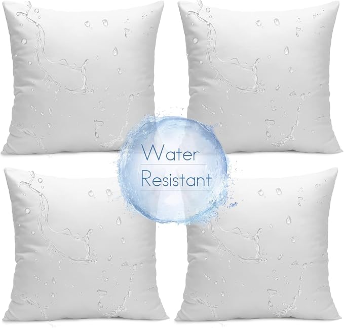 Ashler 16 x 16 Outdoor Pillow Inserts Set of 4 Water Resistant | Throw Pillow Inserts, Hypoallergenic Pillow Insert, For Patio, Bench, Garden, Indoor Outdoor Decorative