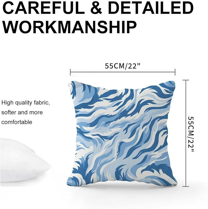 Throw Pillow Covers Blue Tiger Print Cushion Cover Retro Animal Tiger Print Pillow Cover Accent Decorative Cushion Covers Home Decor for Patio Tent Couch 22x22 in