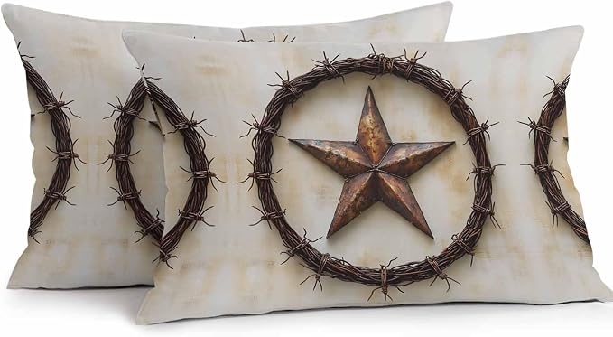 Texas Star Rustic Waterproof Outdoor Pillow Covers Set of 2 Home Decor, Vintage Country Stars Modern Abstract Pillowcase Patio Pillow Covers for Couch Bench Furniture Garden 20x12in