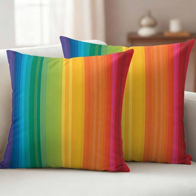 Colorful Stripes Rainbow Outdoor Pillow Covers 18x18in Pack of 2 Waterproof Pillowcase Watercolor Line Minimalist Geometric Decorative Throw Cushion Case for Patio Couch Sofa