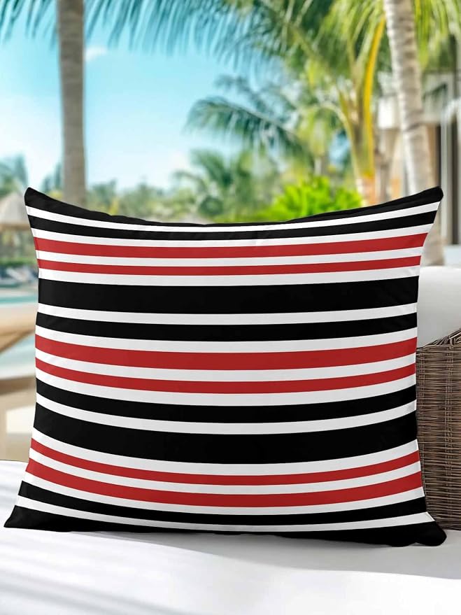 Outdoor Waterproof Throw Pillows Black Red Contrast Monochromatic Tones Patio Pillows,Decorative Pillow Covers with Insert,Pillow Cushion Case for Garden Couch Sofa Geometric Line