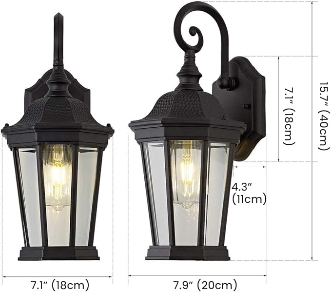 Outdoor Wall Lantern, 16'' Black Outdoor Wall Light Fixtures