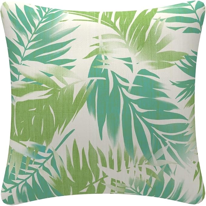 Outdoor Waterproof Decorative Throw Pillow Cover for Patio Furniture, 18x18 Inch Fade Resistant Patio Garden Cushion Cover for Couch Bed Sofa, Leaves Green