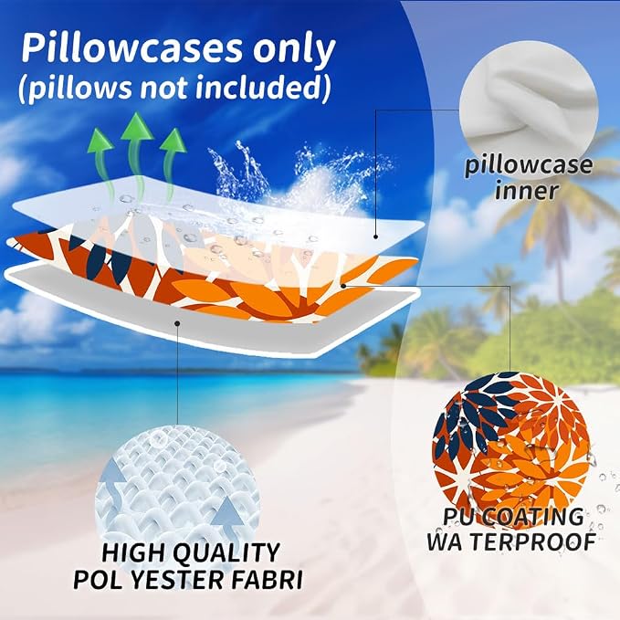 DFXSZ Pack of 2 Outdoor Waterproof Throw Pillow Covers 18x18 Blue Orange | Polyester Spring Summer Fall Floral Decorative Cushion Cases(NO INSERT),For Couch Patio Funiture Garden Home Decor