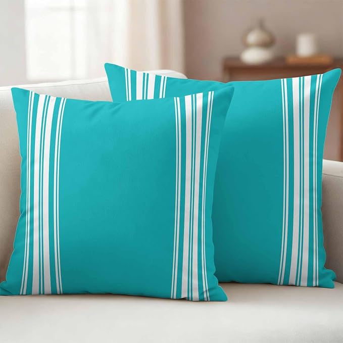 Outdoor Pillow Covers 18x18 Set of 2 Blue Stripe Outdoor Pillows Waterproof Throw Pillow Covers French Stripe Farmhouse Style Pillowcases Decorative Case for Patio Cushion