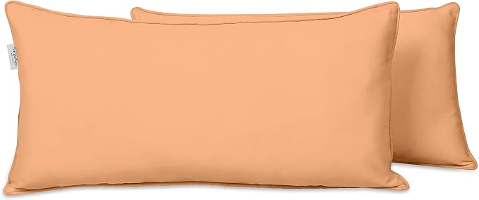 Indoor/Outdoor Polyester Fabric Lumbar Pillow Cover, All-Weather Waterproof Rectangular Cushion Case for Patio Furniture, 16 x 24 Set of 2 -Light Peach