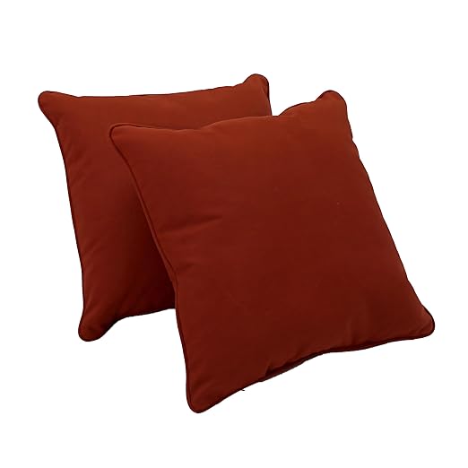 Factory Direct Partners Presidio 18" x 18" Square Decorative Throw Pillow Set with Piping for Indoor/Outdoor Furniture; UV, Fade, Weather-Resistant Olefin Fabric (2-Pack) - Rust Red, 13810-118