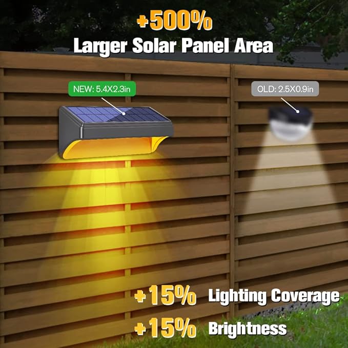 Bridika Solar Fence Lights, Fence Lights Fence Solar Lights Outdoor Waterproof Warm White & Daylight White LED Solar Lights for Backyard, Deck Railing, Stair Handrail and Wall (4 Packs, Plus Size)