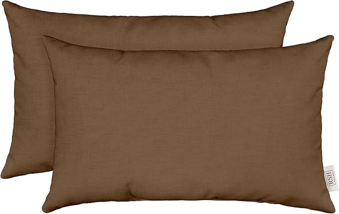 RSH DECOR: Sunbrella Play Jumbo Lumbar Pillows Set of 2 | 26" x 16" | Water and Fade-Resistant Performance Fabric | Outdoor Pillow Covers with Down-Alternative Inserts | Play Chestnut Mocha