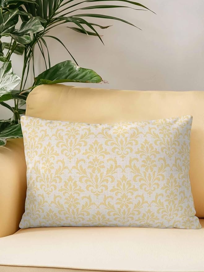 Vandarllin Waterproof Outdoor Pillow 1 Pack Yellow Grid Plaid Decorative Throw Pillows Cover & Insert 20x12 Inch Lumbar Pillowcase Diagonally Crossed Lines Pillows for Couch Sofa Bed Patio Furniture